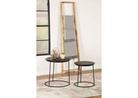 Loannis 2-Piece Round Mango Wood Nesting Table Matte Black pertaining to A Closer Look at the Coaster Ollie Farmhouse Nesting Tables and Their Versatile Appeal
